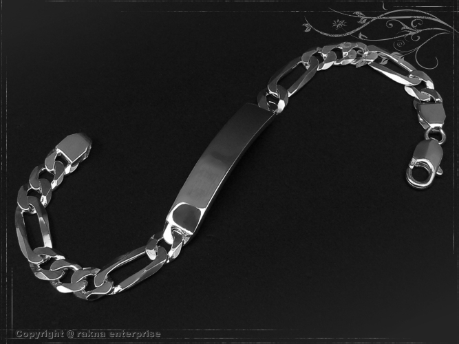 Figaro chain ID engraving bracelets 925 sterling silver width 8,0mm