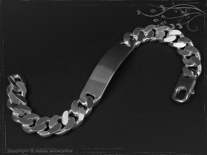 Curb chain ID engraving bracelets 925 sterling silver width 12,5mm