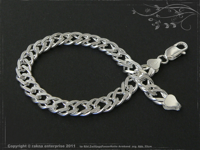 Zwillings Panzerkette Armband 925 Sterling Silber Breite 8mm  massiv