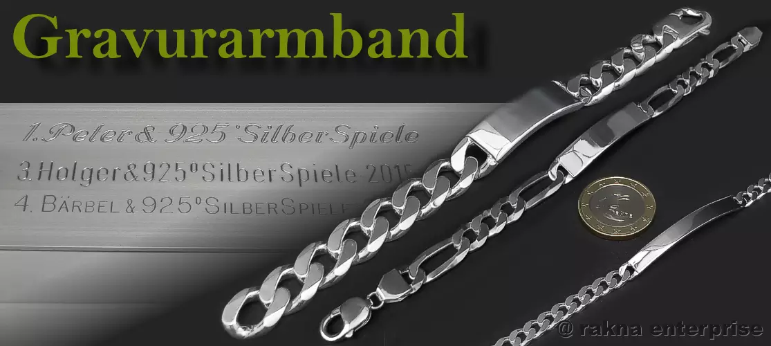 Gravurarmband Armb&auml;nder mit Gravurplatte - ID Armband massiv 925 Sterling Silber!
